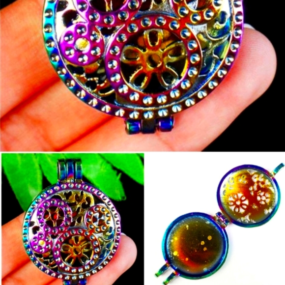 New Rainbow Hematite Steampunk Open Pendant. - Picture 1 of 4
